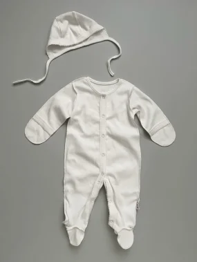 Комбинезон+чепчик, Молочный с розовым