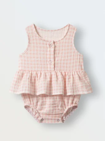 Боди-платье из муслина (клетка розовая)