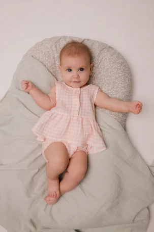 Боди-платье из муслина (клетка розовая)