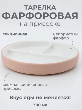 Фарфоровая тарелка секционная на силиконовой присоске 19 см, сахарная вата, cotton candy