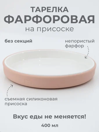 Фарфоровая тарелка, без секций, на силиконовой присоске 19 см, сахарная вата, cotton candy