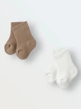Комплект из 2 пар махровых носков, Экрю/ шоколад