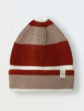 Шапка вязаная с отворотом, Тёплый беж + терракот