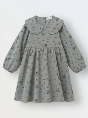 Платье фланель, Розовый букет на сером