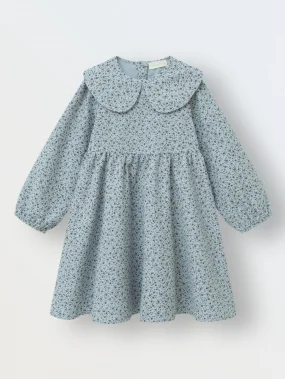 Платье фланель, Цветы на пыльно-голубом