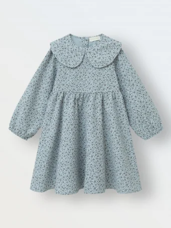 Платье фланель, Цветы на пыльно-голубом