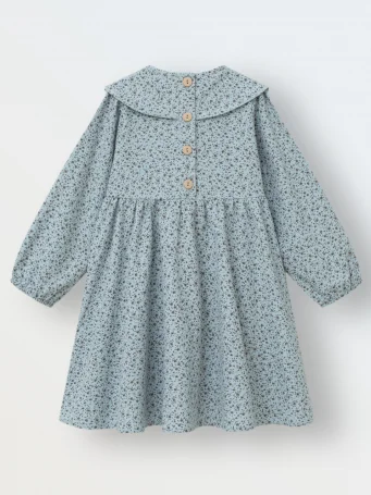 Платье фланель, Цветы на пыльно-голубом