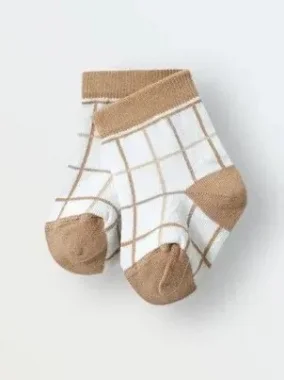 Носки Simple "Клетка", шоколад+бронза+лён