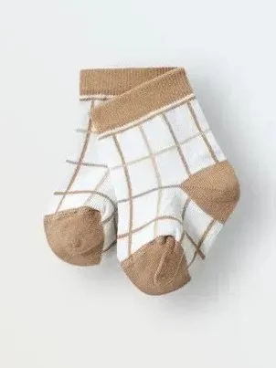 Носки Simple "Клетка", шоколад+бронза+лён