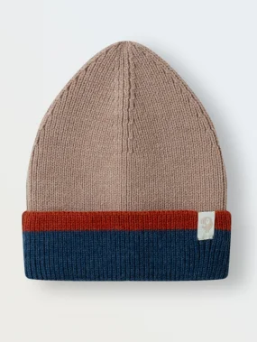 Шапка вязаная с отворотом, Тёплый беж + джинс