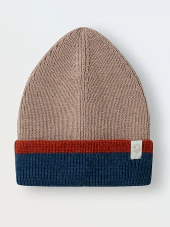 Шапка вязаная с отворотом, Тёплый беж + джинс