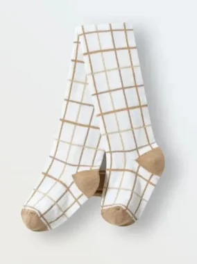 Колготки Simple "Клетка", шоколад+бронза+лён