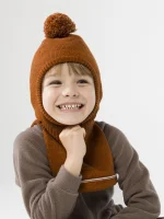 Шапка-шлем детская вязаная Mansita Nuk, Терракотовый меланж