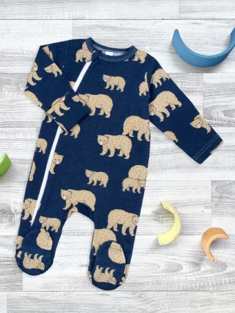 Утеплённый комбинезон с закрытой ножкой Mjölk Sleep and Play Бурые мишки