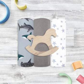 Сет из 3х пелёнок Mjölk Акулы/Звёзды/Fog