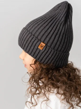 Вязаная шапочка "Тыковка" Woolly, Графит