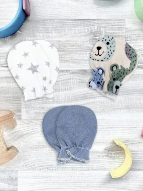 Рукавички-антицарапки Mjölk Grizzly Bears/Звёзды/Blue Shadow, сет из 3х пар