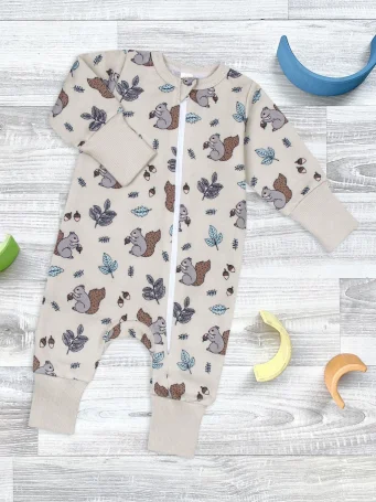 Утеплённый комбинезон с открытой ножкой Mjölk Sleep and Play Белочки