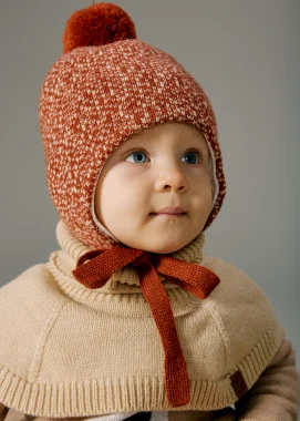 Зимний комплект шапка с манишкой, Терракот+Беж