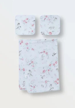 Комплект (фланелевая пеленка + 2 платочка) Листочки зелёные