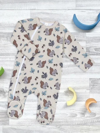 Утеплённый комбинезон с закрытой ножкой Mjölk Sleep and Play Белочки