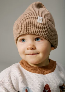 Шапка вязаная с отворотом, Тёплый беж