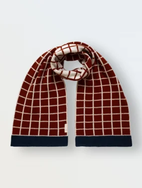 Шарф вязаный "Клетка", Экрю+терракот