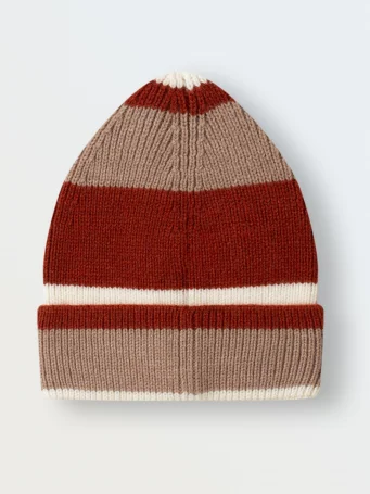 Шапка вязаная с отворотом, Тёплый беж + терракот
