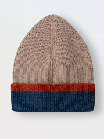 Шапка вязаная с отворотом, Тёплый беж + джинс