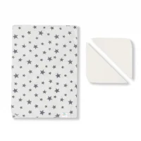 Комплект (фланелевая пеленка + 2 платочка) серые звездочки на белом
