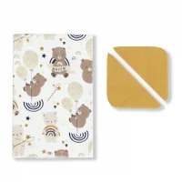 Комплект (фланелевая пеленка + 2 платочка) мишки с шариком на белом