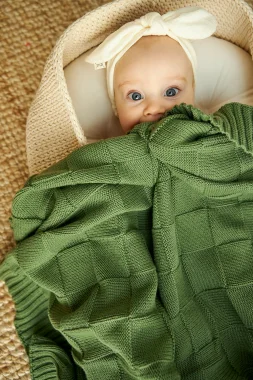 Плед детский Mimibaby квадраты, Оливковый