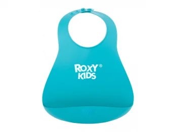 Слюнявчик детский нагрудник для кормления ROXY-KIDS мягкий с кармашком и застежкой, мятный