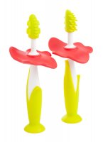 Щетки детские зубные массажер прорезыватель для десен FLOWER от ROXY-KIDS, 2 шт, зеленый/красный
