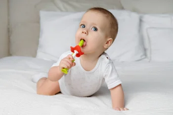 Щетки детские зубные массажер прорезыватель для десен FLOWER от ROXY-KIDS, 2 шт, зеленый/красный
