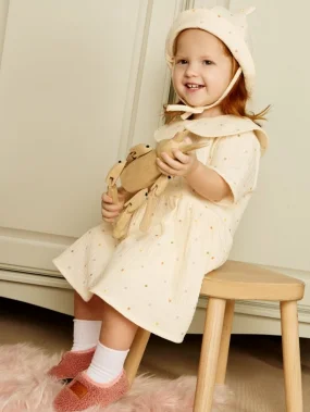 Комплект платье и блумеры из муслина, Цветной горошек на экрю