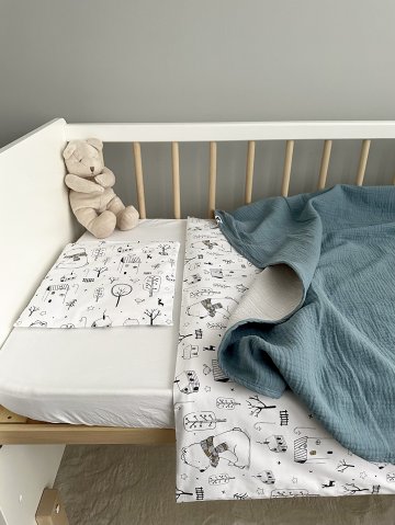 Двусторонний муслиновый плед Babyshowroom, Голубой/топлёное молоко