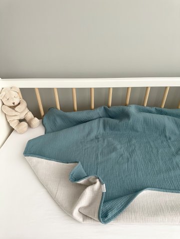 Двусторонний муслиновый плед Babyshowroom, Голубой/топлёное молоко
