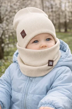 Шапка-снуд детская 2-х слойная Молочный