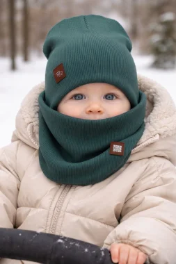 Шапка-снуд детская 2-х слойная Полынь