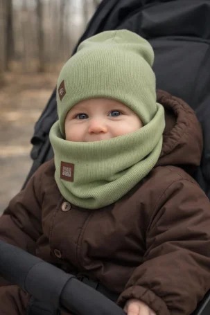 Шапка-снуд детская 2-х слойная Полынь