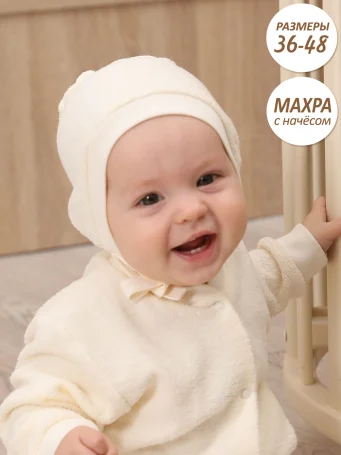 Чепчик с рибаной на бейке (махра начес), Бежевый