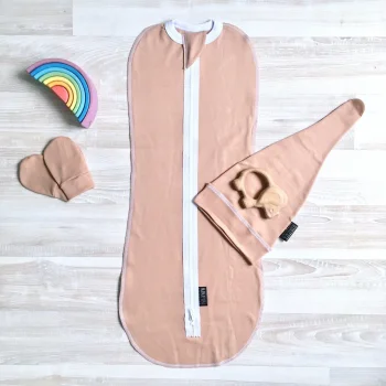 Комплект Mjölk Camel Set {пеленальный кокон, шапочка, антицарапки}