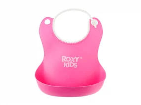 Слюнявчик детский нагрудник для кормления ROXY-KIDS мягкий с кармашком и застежкой, цвет розовый