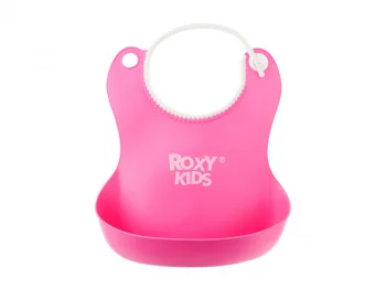 Слюнявчик детский нагрудник для кормления ROXY-KIDS мягкий с кармашком и застежкой, цвет розовый