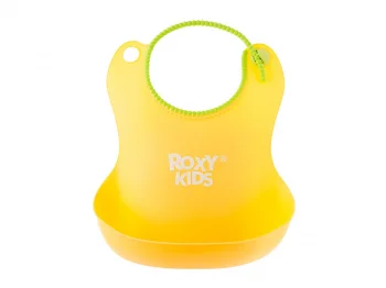 Слюнявчик детский нагрудник для кормления ROXY-KIDS мягкий с кармашком и застежкой, цвет желтый