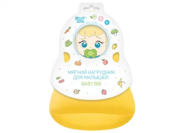 Слюнявчик детский нагрудник для кормления ROXY-KIDS мягкий с кармашком и застежкой, желтый