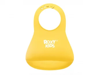Слюнявчик детский нагрудник для кормления ROXY-KIDS мягкий с кармашком и застежкой, желтый