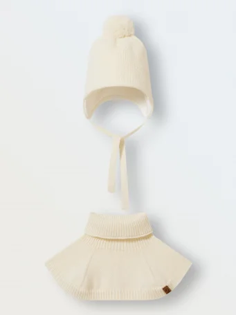 Зимний комплект шапка с манишкой, Экрю