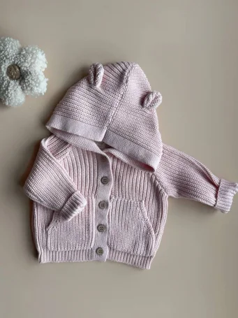 Набор из 3х предметов (кардиган розовый, пинетки розовые, шапочка розовая.), Розовый